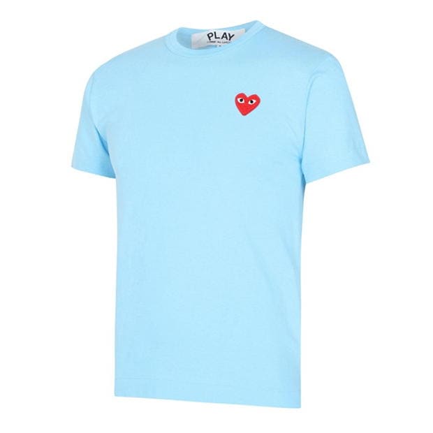 Tricou decolteu rotund COMME DES GARCONS PLAY Heart Embroidered -Shirt albastru