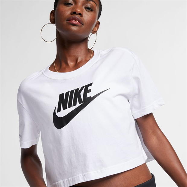 Tricou Nike Sportswear Essential Cropped pentru femei alb negru