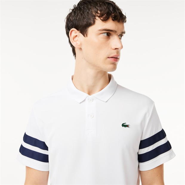 Tricouri Polo Lacoste Logo Patch alb bleumarin albastru