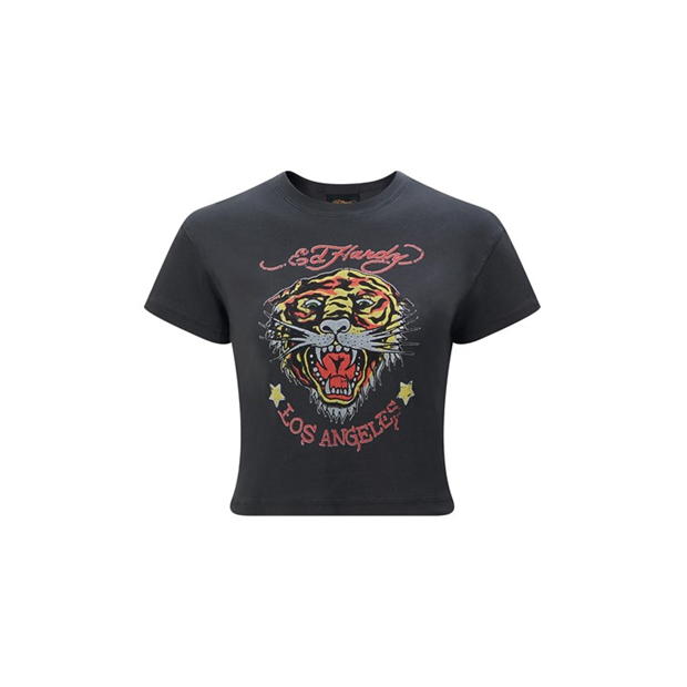 Tricou scurt Ed Hardy Ed Tiger dama washed negru