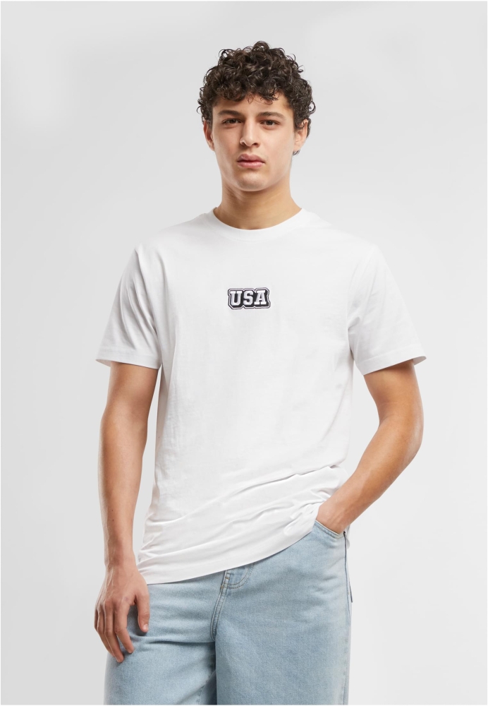 Tricou USA College Wording Patch alb Mister Tee