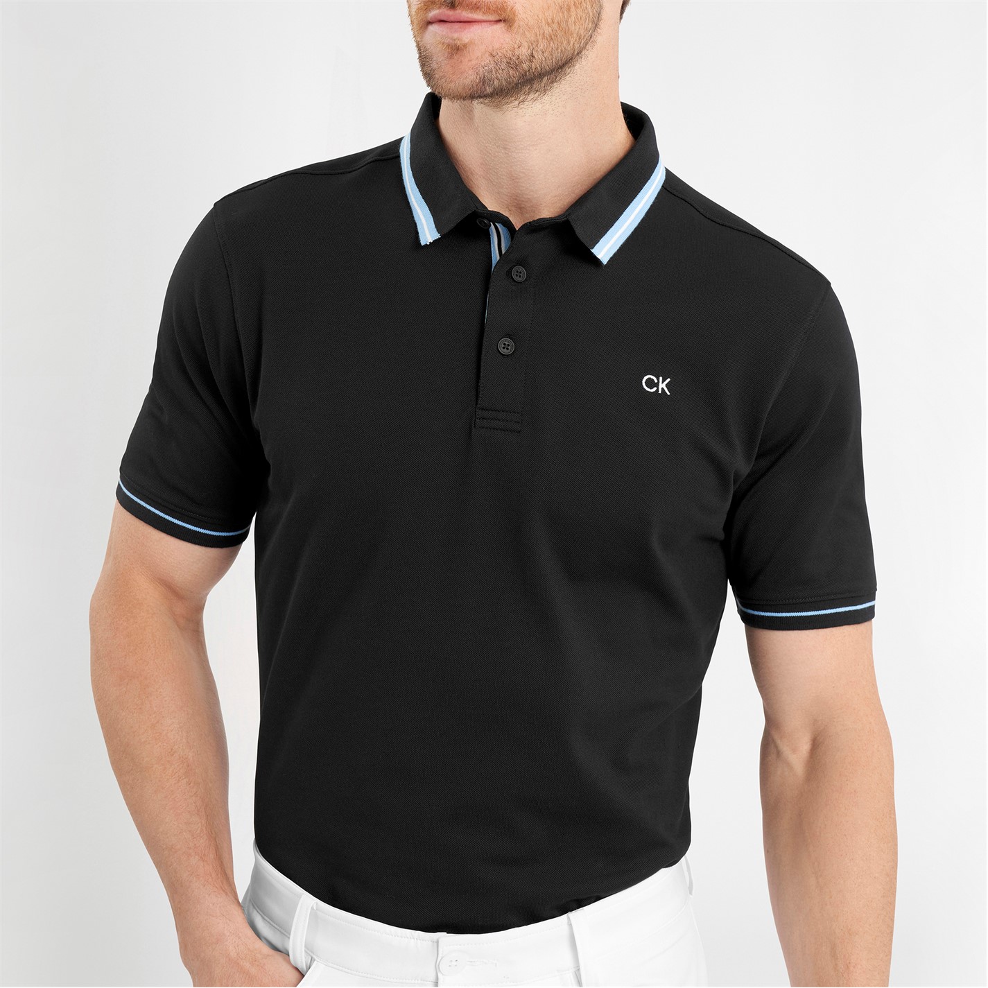 Tricouri Polo Calvin Klein Golf Monogram Piqué pentru Barbati negru