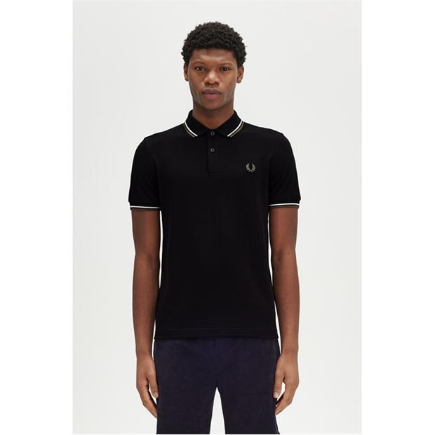 Tricouri Polo Fred Perry maneca scurta Twin Tipped negru alb laur