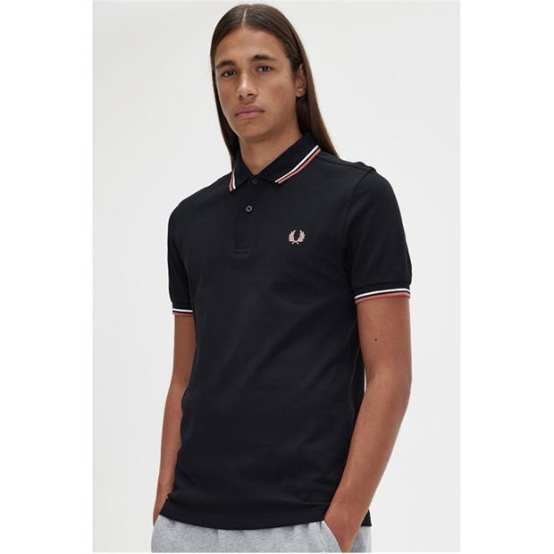 Tricouri Polo Fred Perry maneca scurta Twin Tipped negru portocaliu s03