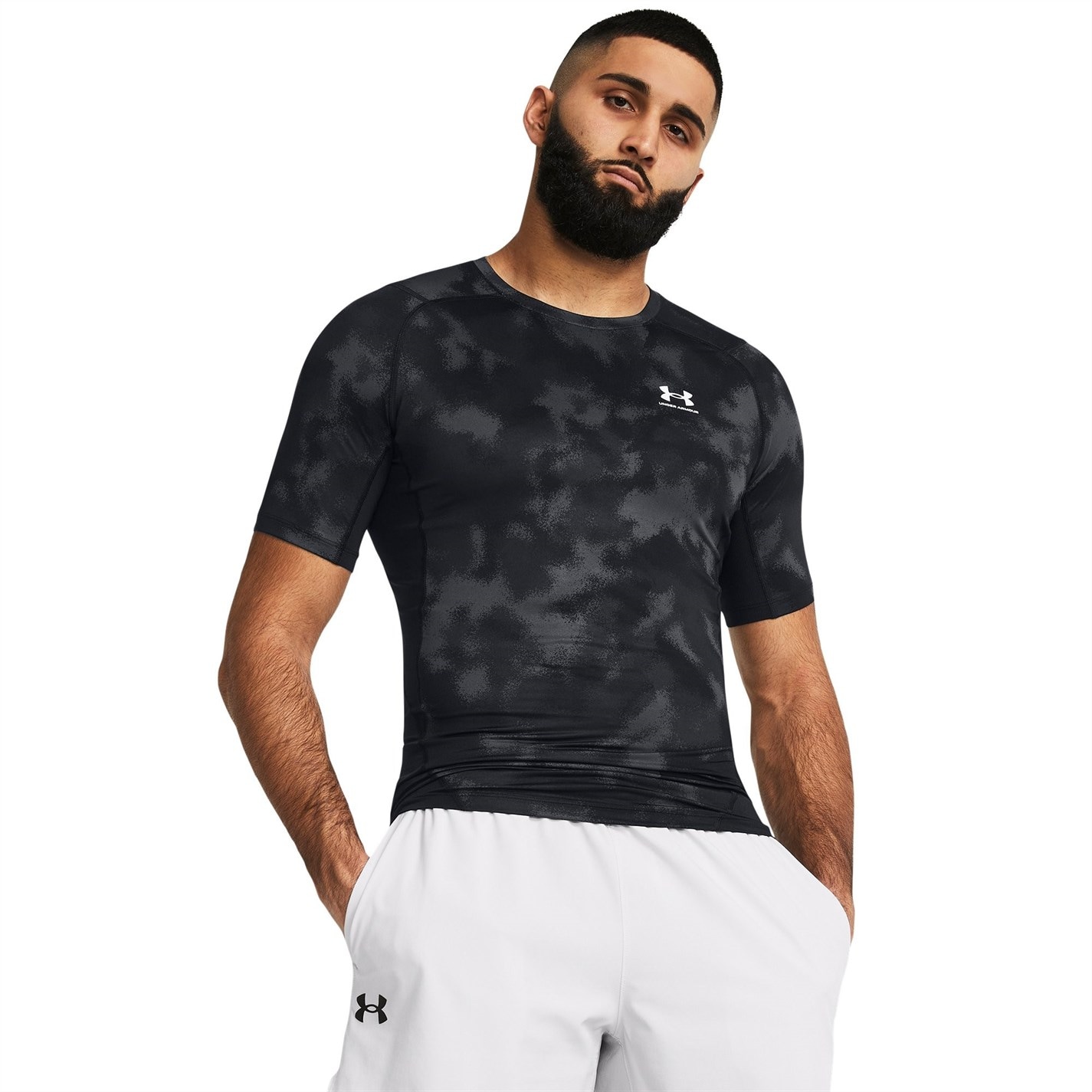 Under Armour HeatGear® Printed maneca scurta pentru Barbati negru alb